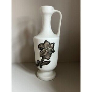 Made In Greece Porcelain Vase With Silver Flower Overlay